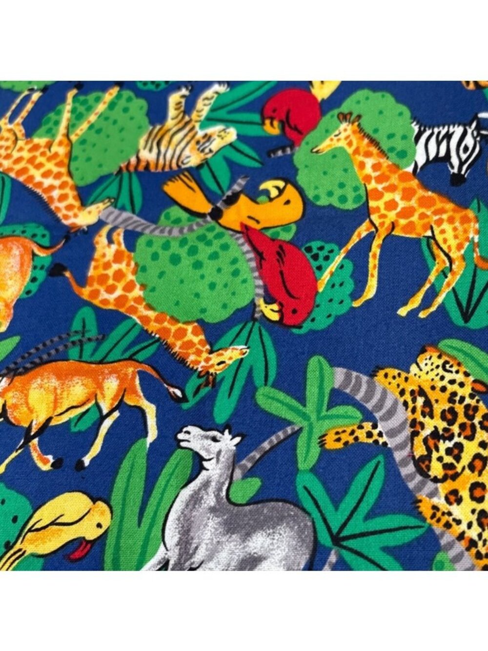 Safari-Themed Cotton Fabric 8"x44" Bright Jungle Animals Giraffes Zebras Parrots - Picture 10 of 12